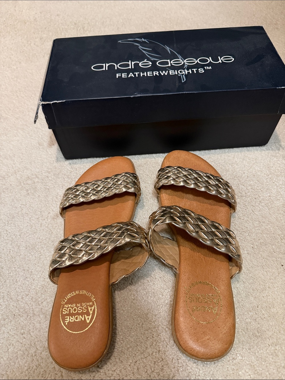 Andre Assous Metallic Braided Double-Strap Slide Sandals - Gold